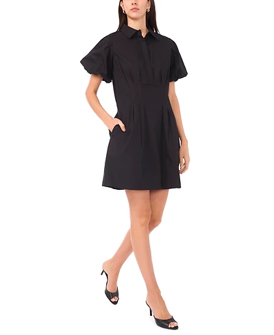 CeCe Women's Puff Sleeve Button Front Short Dress