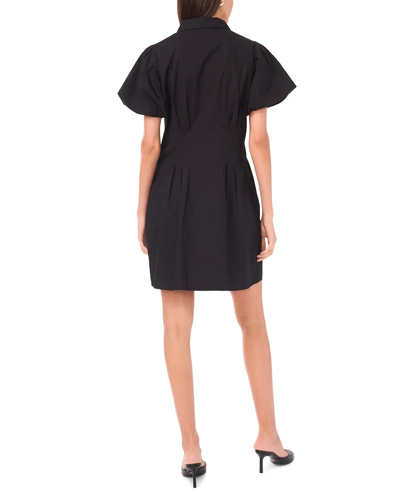 CeCe Women's Puff Sleeve Button Front Short Dress