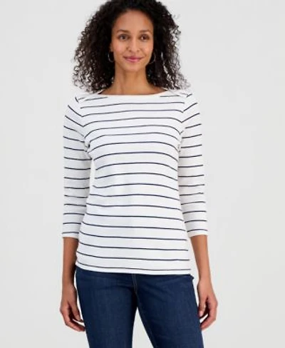 Style Co Womens Printed Pima Cotton 3 4 Sleeve Boat Neck Top Macys Exclusive