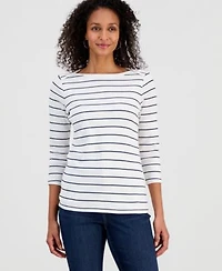 Style Co Womens Printed Pima Cotton 3 4 Sleeve Boat Neck Top Macys Exclusive