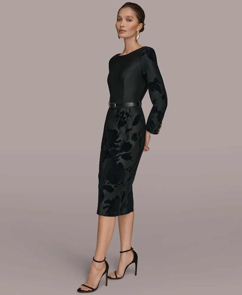 Donna Karan New York Petite Embossed Boat Neck Velvet Dress