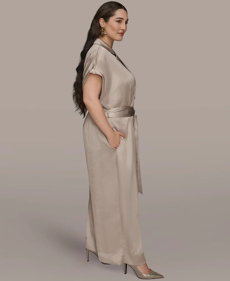 Donna Karan New York Plus Satin Collared Jumpsuit