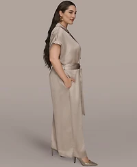 Donna Karan New York Plus Satin Collared Jumpsuit