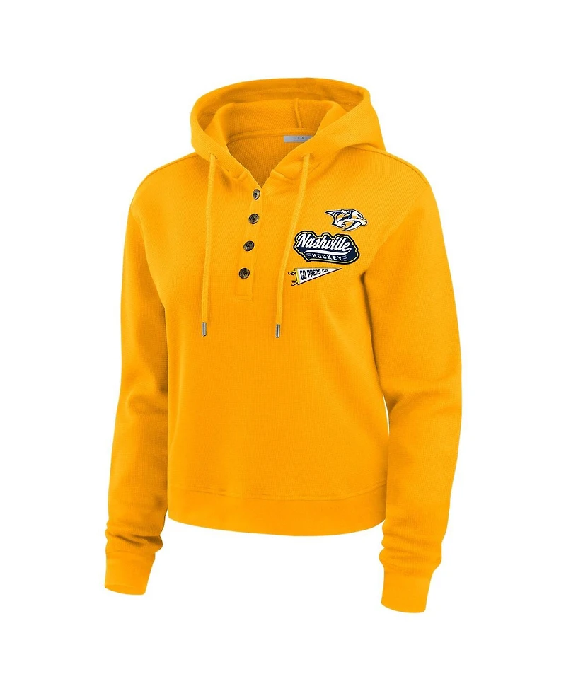 Wear by Erin Andrews Women's Gold Nashville Predators Waffle-Knit Pullover Hoodie