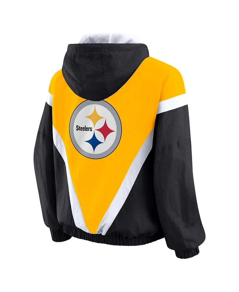 Wear by Erin Andrews Women's Gold/Black Pittsburgh Steelers Retro Crinkle Full-Zip Hoodie Windbreaker
