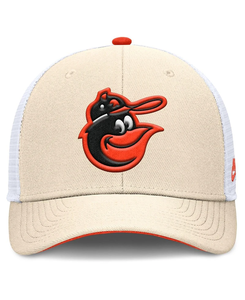 Nike Men's Natural Baltimore Orioles Cooperstown Collection Dri-fit Rise Trucker Adjustable Hat