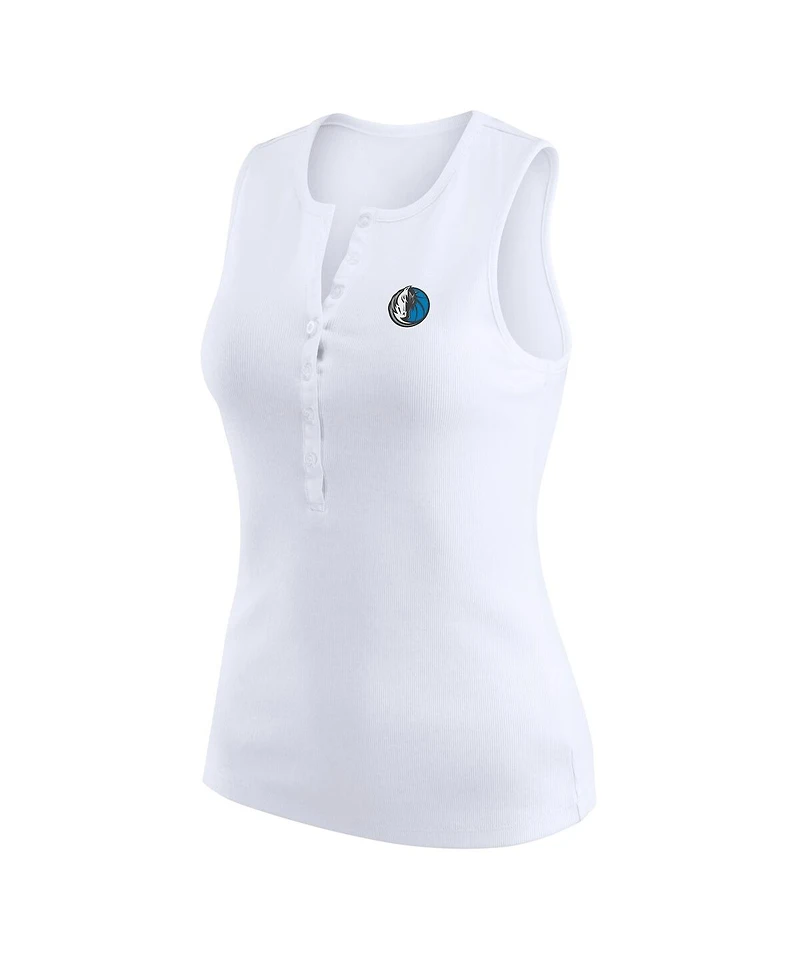 Wear by Erin Andrews Women's White Dallas Mavericks Rib-Knit Henley Tank Top