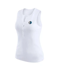 Wear by Erin Andrews Women's White Dallas Mavericks Rib-Knit Henley Tank Top