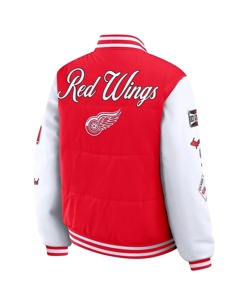 Wear by Erin Andrews Women's Red/White Detroit Red Wings Varsity Full-Snap Puffer Jacket