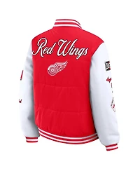 Wear by Erin Andrews Women's Red/White Detroit Red Wings Varsity Full-Snap Puffer Jacket