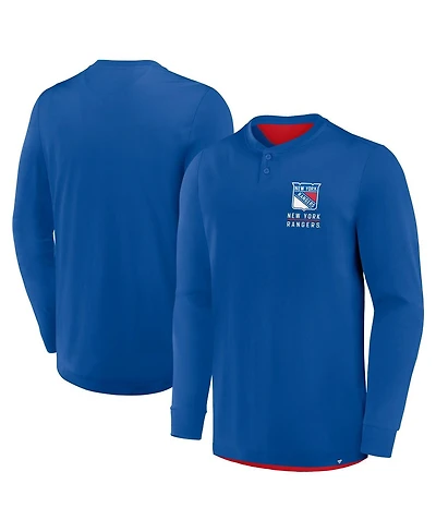 Fanatics Men's Blue New York Rangers Adrenaline Push Long Sleeve Henley Shirt