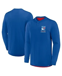 Fanatics Men's Blue New York Rangers Adrenaline Push Long Sleeve Henley Shirt