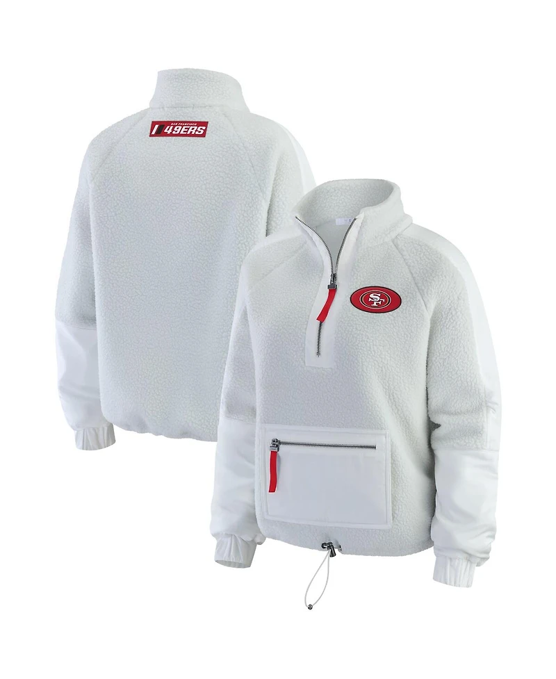 Wear by Erin Andrews Women's White San Francisco 49ers Polar Fleece Half-Zip Jacket