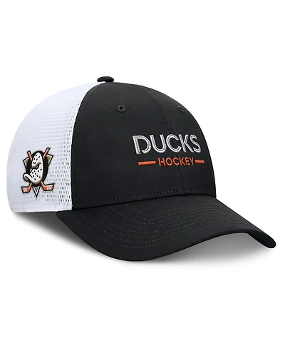 Fanatics Men's Black/White Anaheim Ducks Authentic Pro Rink Lockup Adjustable Trucker Hat