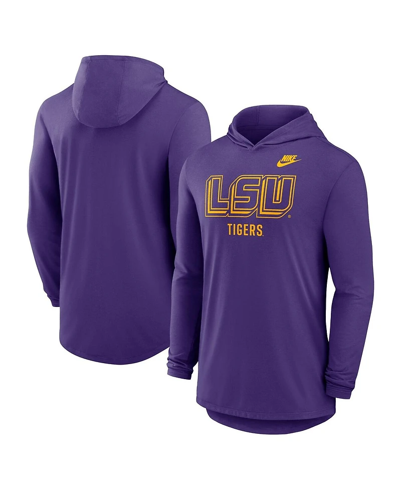 Nike Men's Purple Lsu Tigers Legacy Tri-Blend Dri-fit Long Sleeve Hoodie T-Shirt