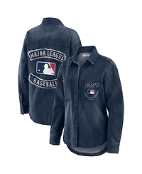 Wear by Erin Andrews Women's Denim Mlb Washed Oversized Full-Snap Shacket