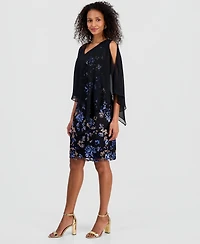 Sl Fashions Women's Sequined Chiffon-Overlay Dress