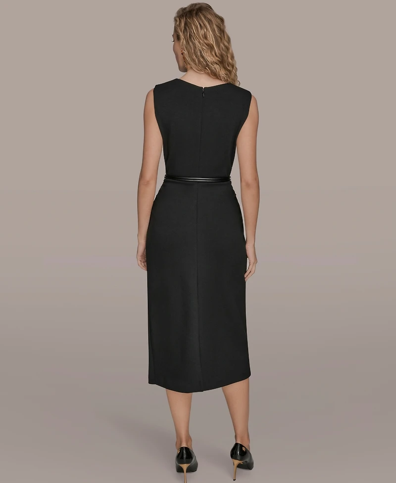 Donna Karan New York Women's Jewel-Neck Faux-Wrap Dress