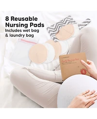 KeaBabies 8pk Organic Nursing Pads, Washable Breast Pads + Wash Bag, Reusable Nipple