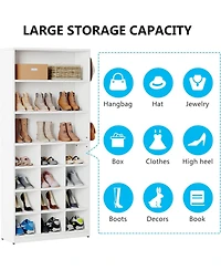 Tribesigns Shoe Cabinet, 24 Pair Freestanding Shoe Rack Storage Organizer with Side Hooks