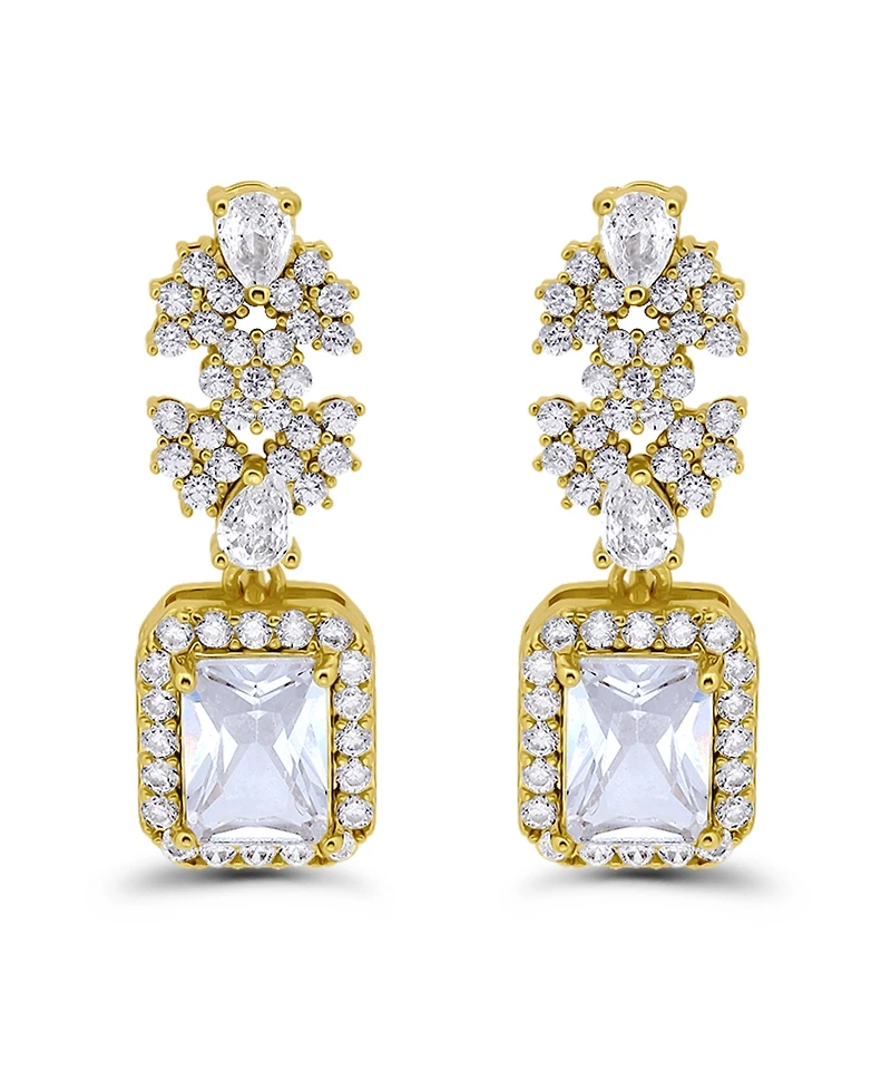 Christian Siriano New York Gold Plated Cubic Zirconia Floral Motif Post Drop Earrings