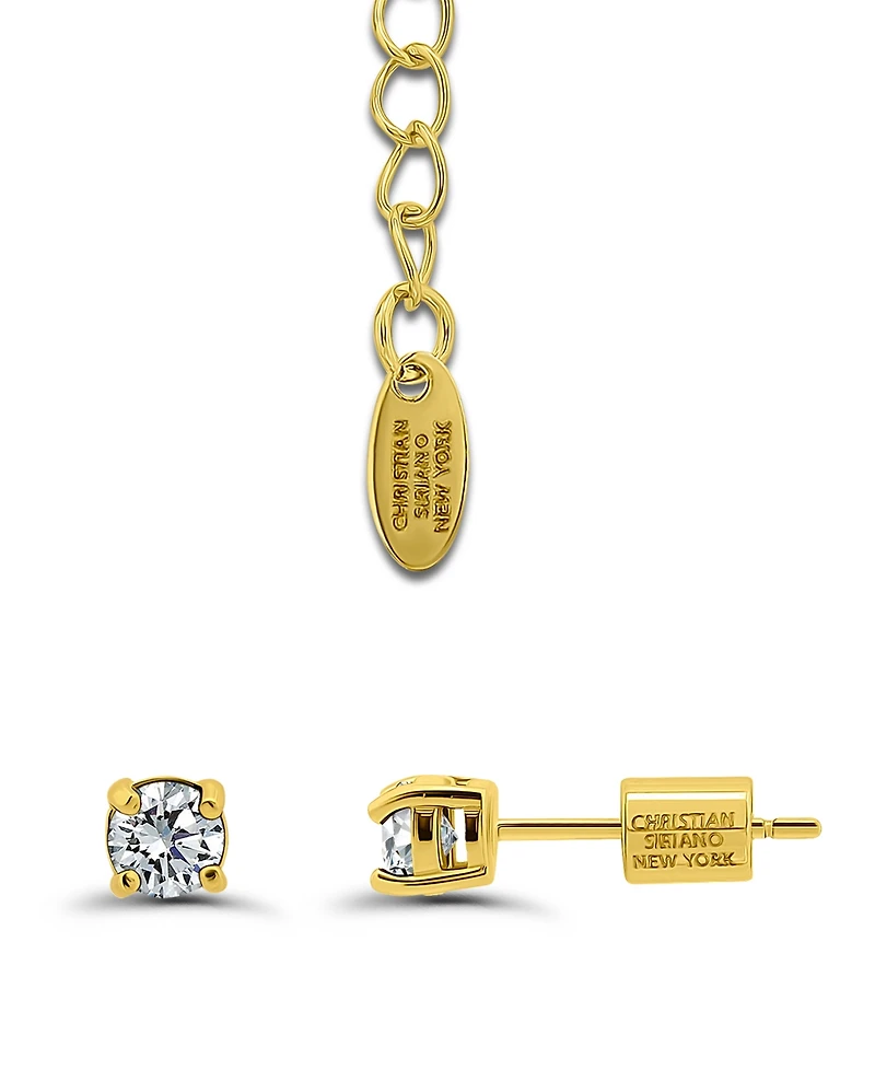 Christian Siriano New York Gold Plated Cubic Zirconia Halo Pendant Necklace and Earrings Set
