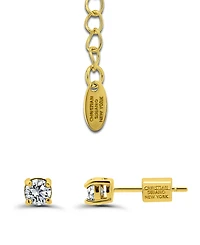 Christian Siriano New York Gold Plated Cubic Zirconia Halo Pendant Necklace and Earrings Set