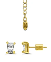 Christian Siriano New York Cubic Zirconia Baguette Round Cut Stones Floral Design Frontal Necklace and Earrings Set