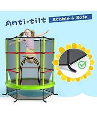 Sugift 55 Inch Kids Recreational Trampoline Bouncing Jumping Mat with Enclosure Net-Green