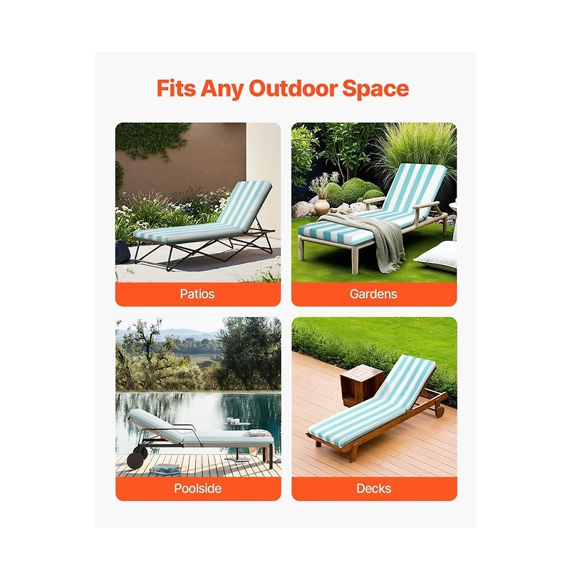 Slickblue Set of 2 Outdoor Chaise Lounge Chair Cushions 80 x 26" Waterproof and Thick