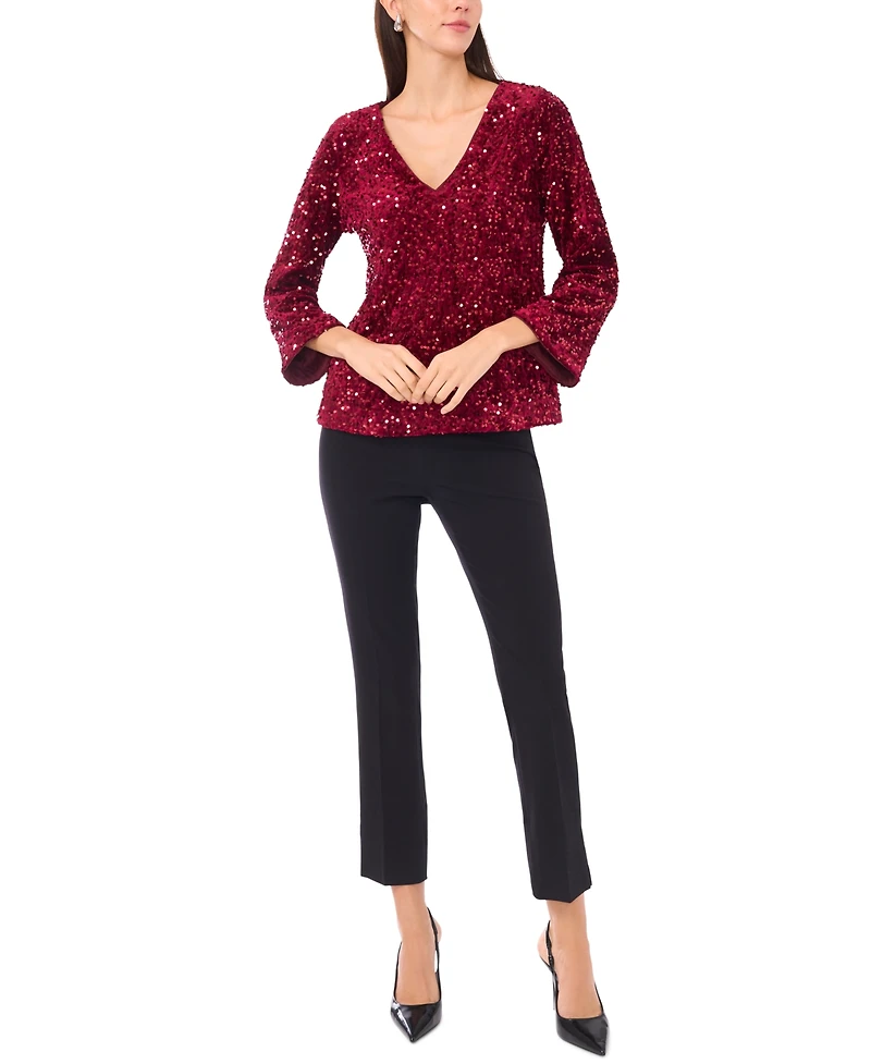 Msk Women's Velvet V-Neck Top