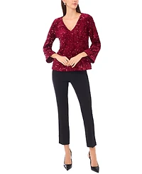 Msk Women's Velvet V-Neck Top