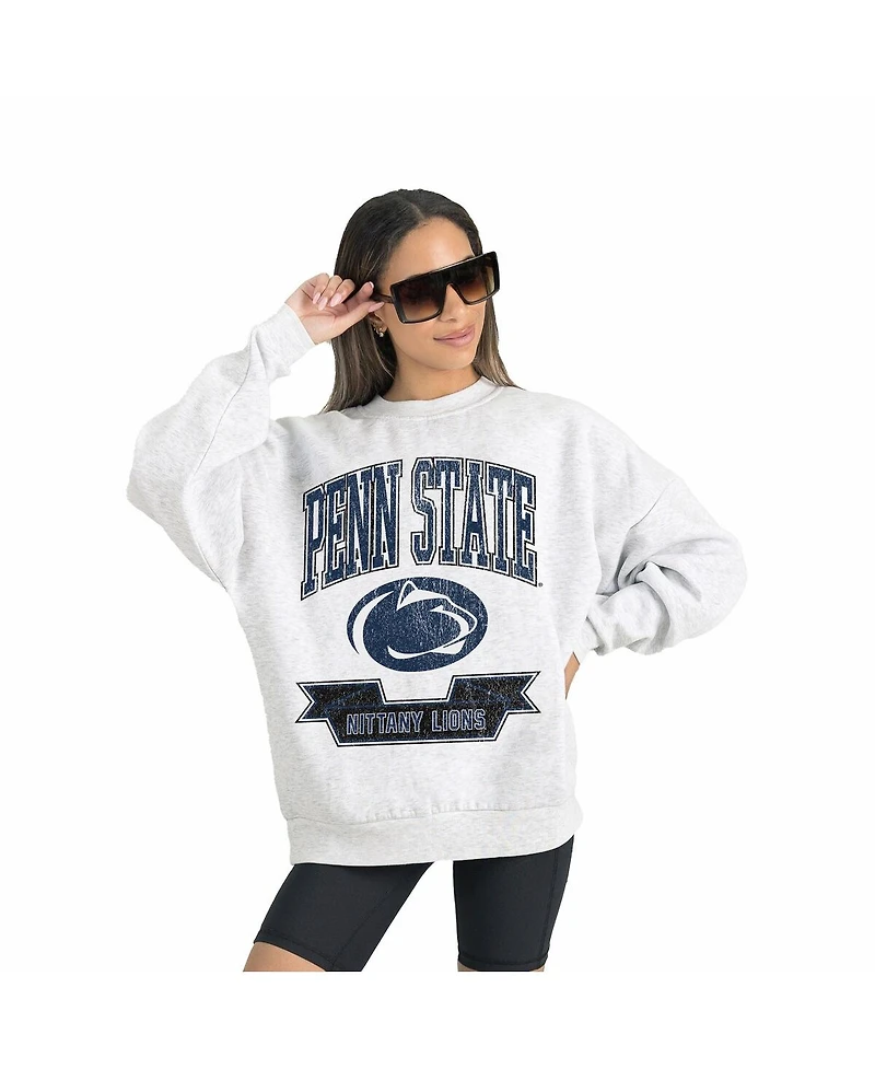 Gameday Couture Women's Gray Penn State Nittany Lions Premium Fleece Drop Shoulder Oversized Pullover Sweatshirt