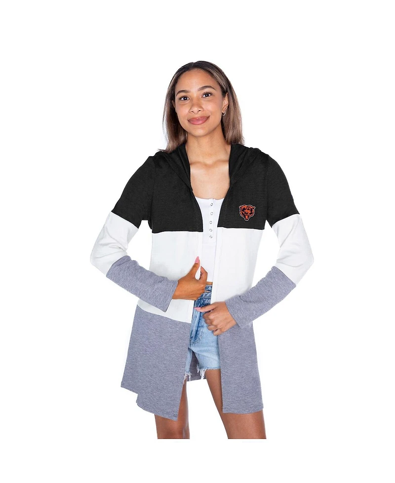 Gameday Couture Women's Black Chicago Bears Tri-Blend Color Block Lightweight Cardigan