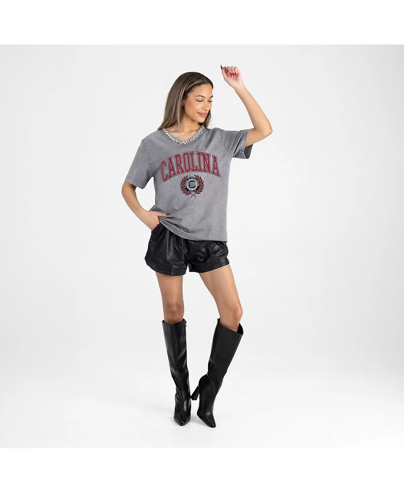 Gameday Couture Women's Gray South Carolina Gamecocks Iconic Edge Rhinestone V-Neck T-Shirt