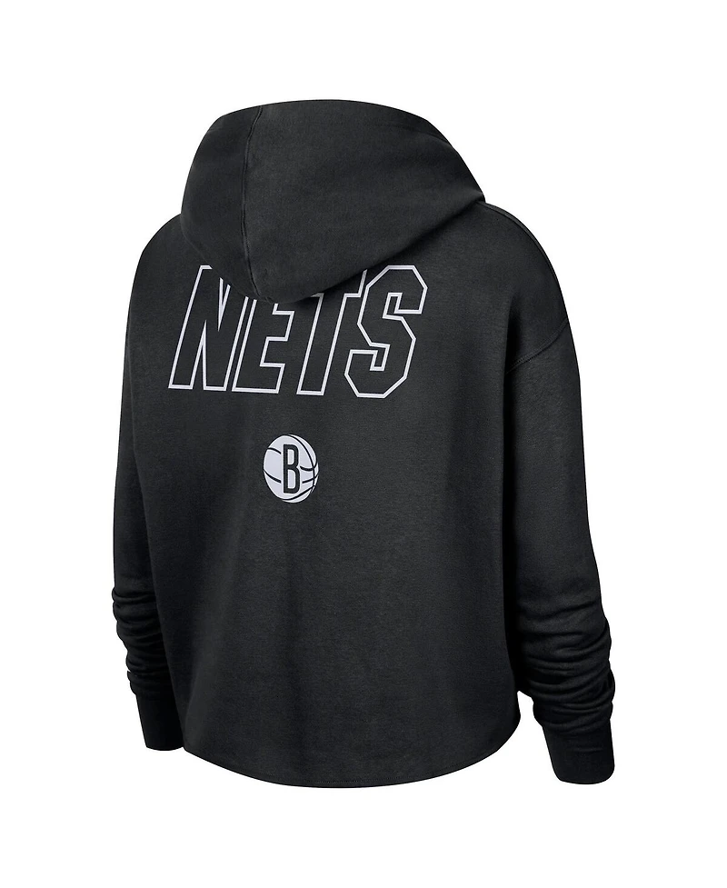 Nike Women's Black Brooklyn Nets Courtside Cropped Pullover Hoodie