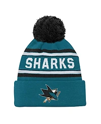Outerstuff Big Boys and Girls San Jose Sharks Teal Jacquard Cuffed Knit with Pom Hat