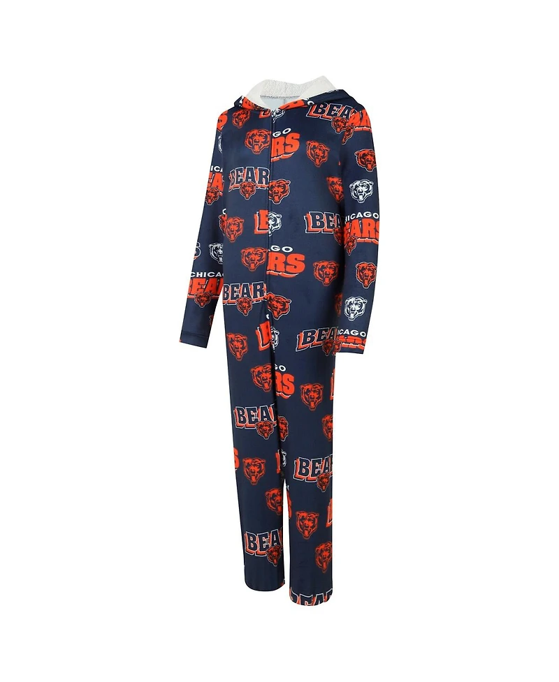 Concepts Sport Women's Navy Chicago Bears Roadway Allover Print Microfleece Full-Zip Union Suit