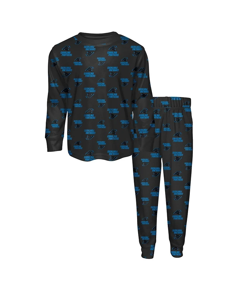Outerstuff Preschool 2-Piece Black Carolina Panthers All-Over-Print Long Sleeve T-Shirt and Pants Sleep Set