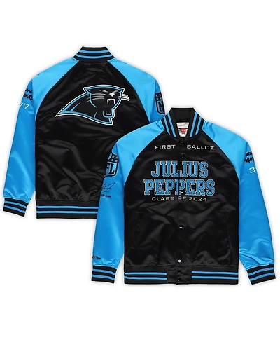 Mitchell & Ness Men's Julius Peppers Black Carolina Panthers Vintage Name Number Lightweight Satin Full-Snap Jacket