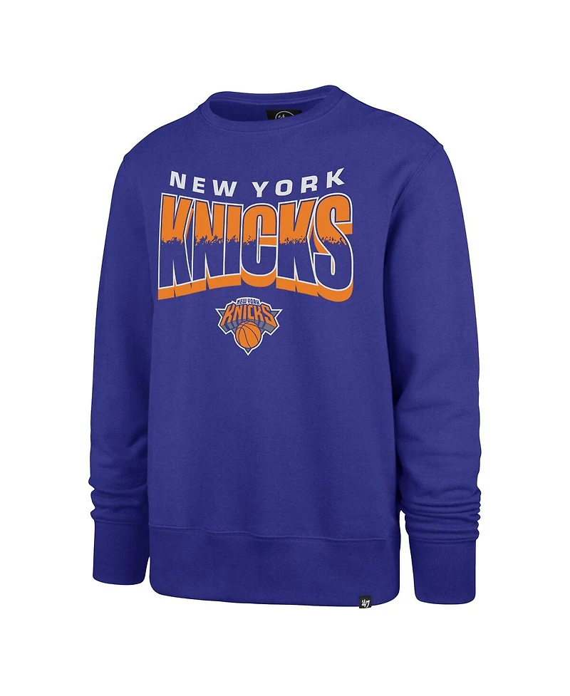 '47 Brand Men's and Women's Blue New York Knicks Brush By Headline Crewneck Sweatshirt