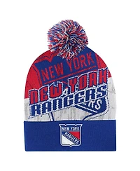 Outerstuff Big Boys and Girls Royal New York Rangers New Edge Cuffed Knit with Pom Hat