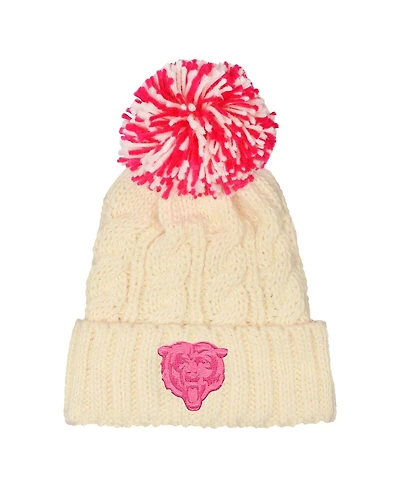 Outerstuff Girls White Chicago Bears Cable Cuffed Knit with Pom Hat