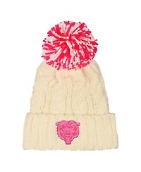 Outerstuff Girls White Chicago Bears Cable Cuffed Knit with Pom Hat
