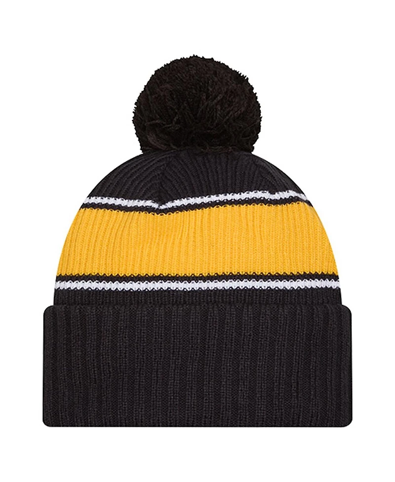 New Era Men's Black West Virginia Mountaineers Bold Cuffed Knit with Pom Hat