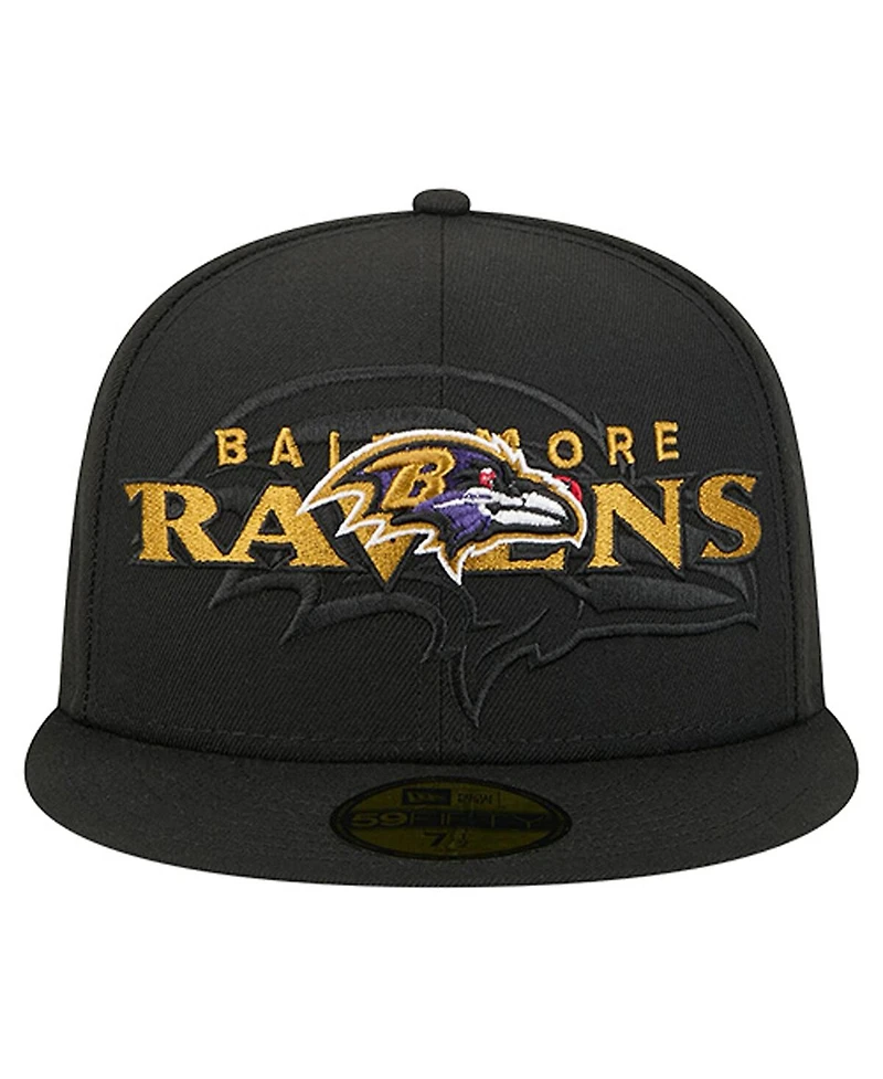 New Era Men's Black Baltimore Ravens Overlap Wordmark 59FIFTY Fitted Hat