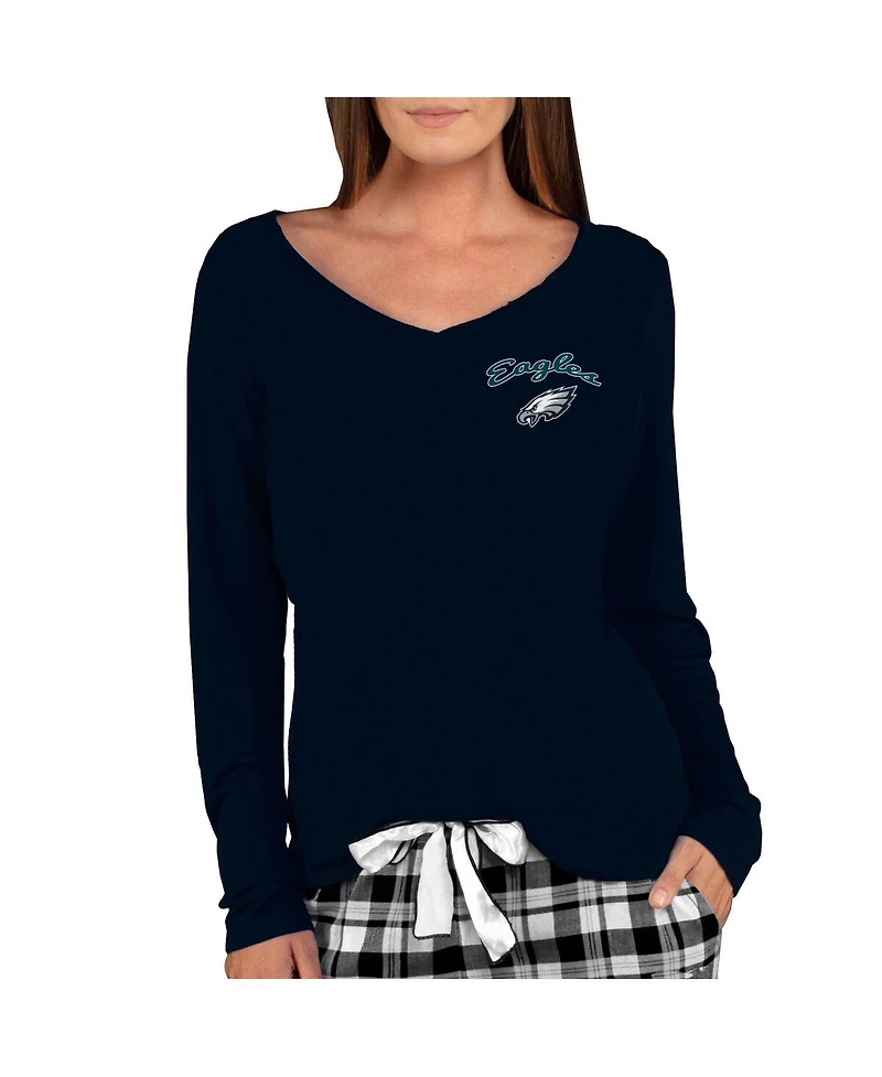 Concepts Sport Women's Black Philadelphia Eagles Marathon Knit Long Sleeve Lightweight V-Neck Lounge Top