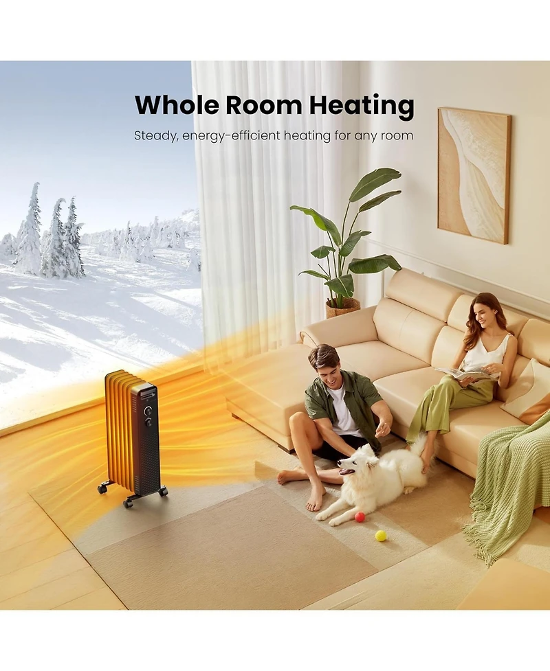 Cowsar Portable Electric Radiato Portable Electric Radiator Heater,Space Oil Filled Heaters with 3 Heat Settings, Overheat & Tip-Over Protection,1500W