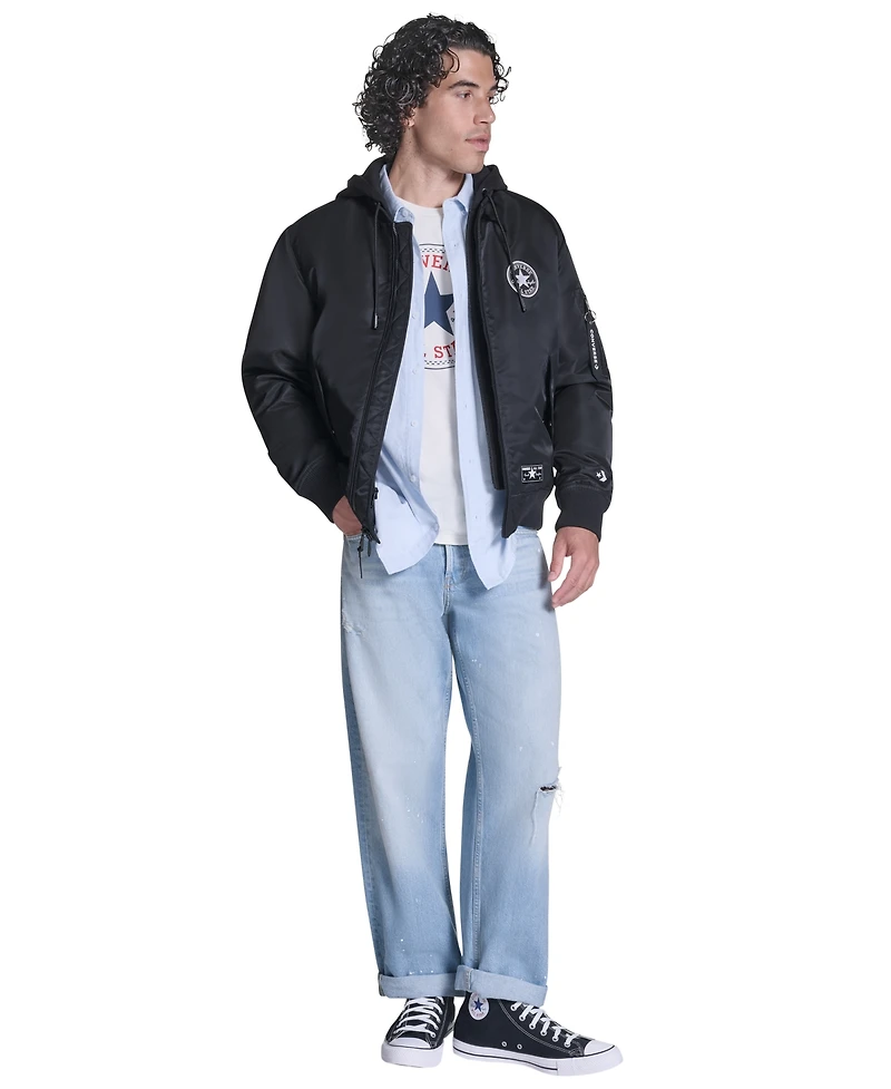 Converse Men's Hooded Bib Varsity Bomber Jacket