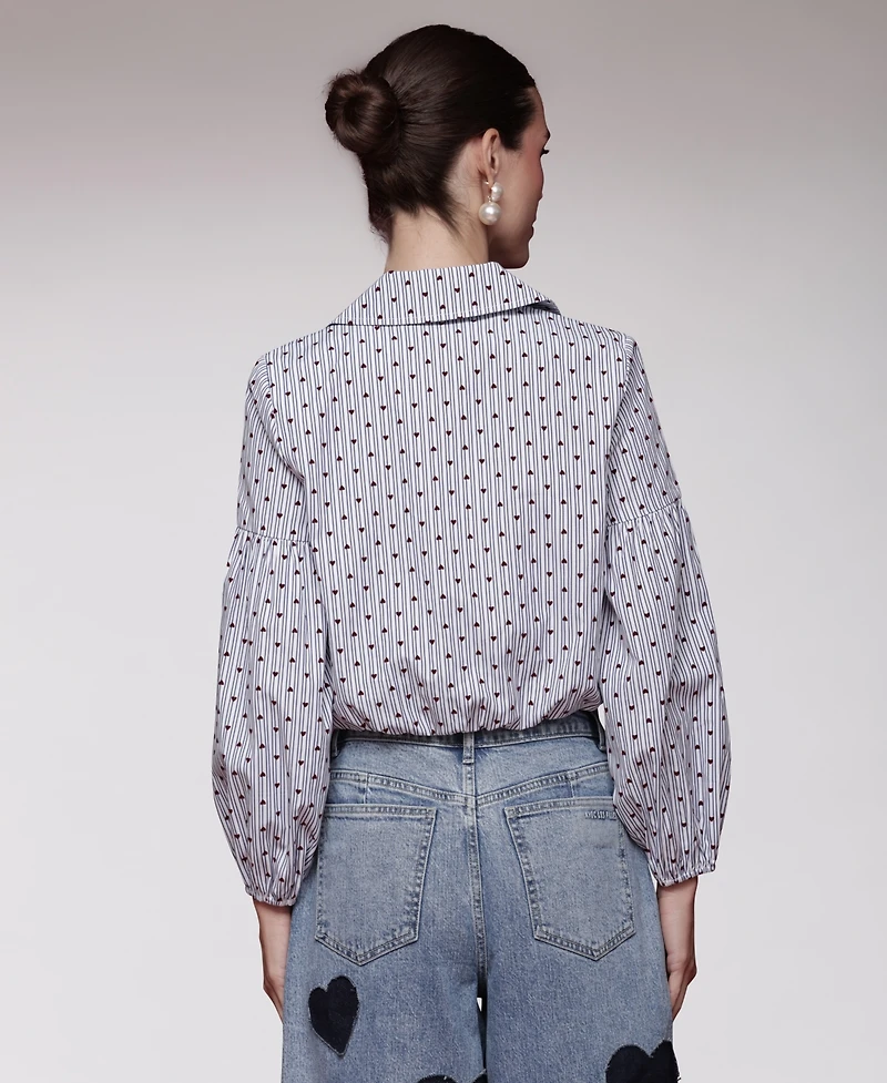 Avec Les Filles Women's Printed Long-Sleeve Cropped Shirt